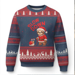 Funny Sloth Snail Xmas Ugly Christmas Sweater Slow Down Xmas
