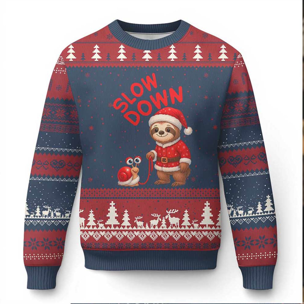 Funny Sloth Snail Xmas Ugly Christmas Sweater model wearing