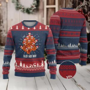 Funny Sloth Xmas Tree Ugly Christmas Sweater Slo Ho Ho Ho Santa Hat