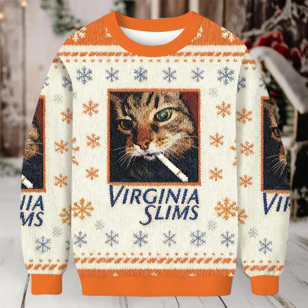 Person wearing Funny Smoking Cat Christmas Ugly Sweatshirt at a holiday event