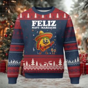 Funny Taco Mexican Xmas Ugly Christmas Sweater Feliz Navi Mariachi
