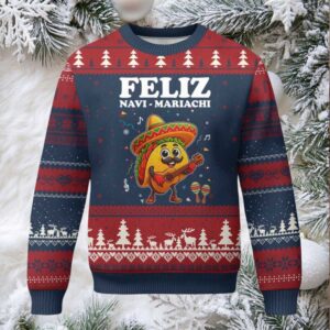 Funny Taco Mexican Xmas Ugly Christmas Sweater Feliz Navi Mariachi