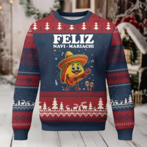 Funny Taco Mexican Xmas Ugly Christmas Sweater Feliz Navi Mariachi