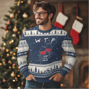 Funny Thanksgiving Friendsgiving Ugly Christmas Sweater WTF Wine Tasting Friends