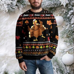 Funny Turkey Thanksgiving Gobble Gobble Fall Leaves Ugly Christmas Sweater