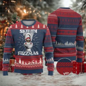 Funny Ugly Christmas Sweater Skibidi Rizzmas Rizz Santa Toilet Kid Cool