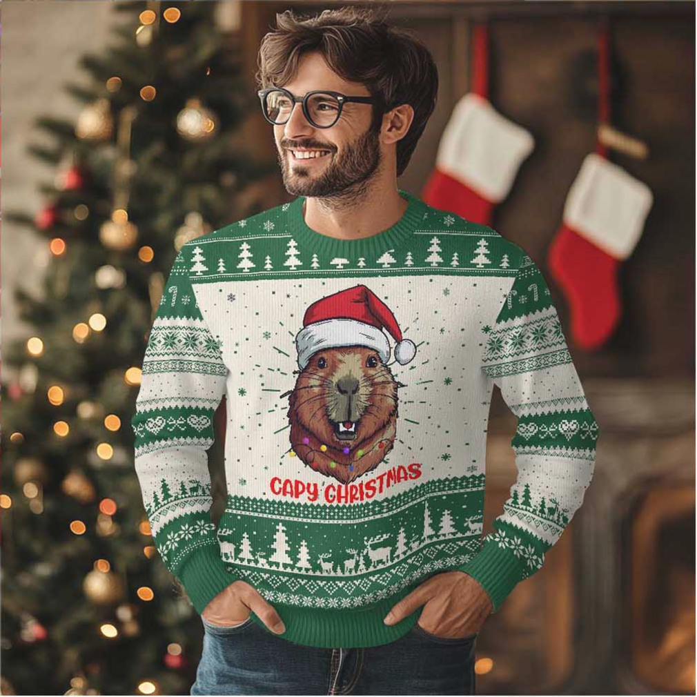 Funny Xmas Capybara Ugly Christmas Sweater Capy Christmas Meme Santa Hat