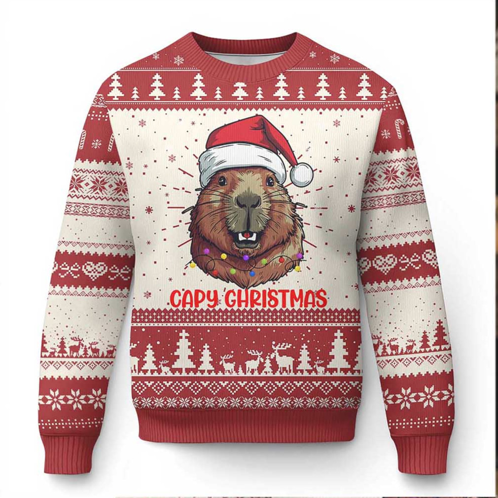 Funny Xmas Capybara Ugly Christmas Sweater Capy Christmas Meme Santa Hat secondary image