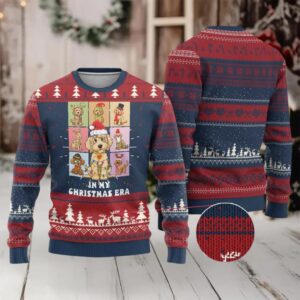 Funny Xmas Dog Ugly Christmas Sweater Santa Golden Doodle In My Christmas Era