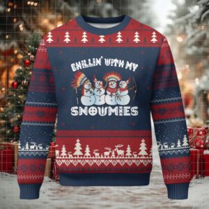 Funny Xmas Native American Ugly Christmas Sweater Chillin' With My Snowmies Snowman Tribes