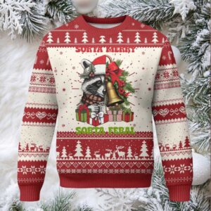 Funny Xmas Racoon Ugly Christmas Sweater Sorta Merry Sorta Feral Xmas Wreath