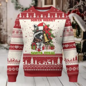 Funny Xmas Racoon Ugly Christmas Sweater Sorta Merry Sorta Feral Xmas Wreath