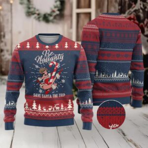 Funny Xmas Ugly Christmas Sweater Candy North Pole Be Naughty Save Santa The Trip
