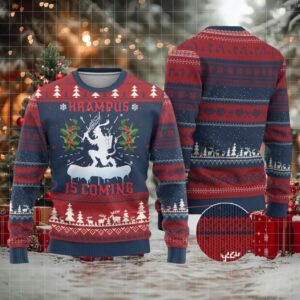 Funny Xmas Yule Krampus Is Coming Mistletoe Ugly Christmas Sweater