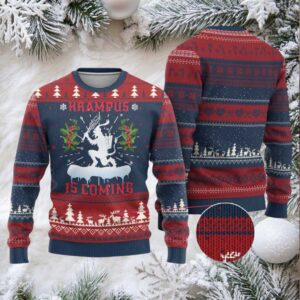 Funny Xmas Yule Krampus Is Coming Mistletoe Ugly Christmas Sweater