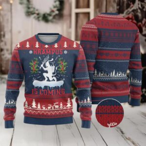 Funny Xmas Yule Krampus Is Coming Mistletoe Ugly Christmas Sweater
