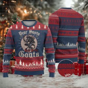 Funny Yule Xmas Ugly Christmas Sweater Dear Santa Just Bring Goats Krampus