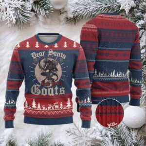 Funny Yule Xmas Ugly Christmas Sweater Dear Santa Just Bring Goats Krampus