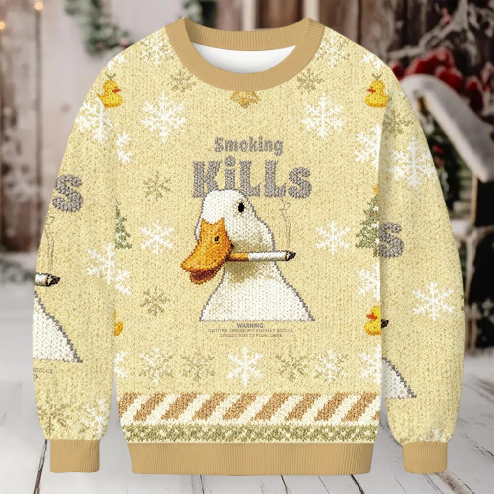 Goose Smoking Funny Meme Christmas Ugly Sweatshirt - Detail of smoking goose