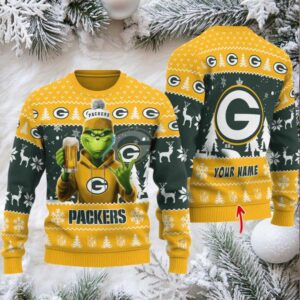 Green Bay Packers Grinch With Beer Ugly Christmas Sweater