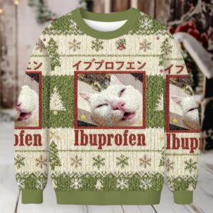 Green Ibuprofen Meme Cat Christmas Ugly Sweatshirt