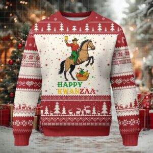 Happy Kwanzaa Cowboy Ugly Christmas Sweater Funny African Holiday Gift