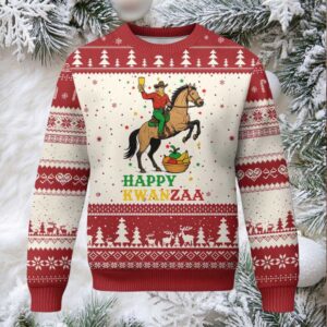 Happy Kwanzaa Cowboy Ugly Christmas Sweater Funny African Holiday Gift