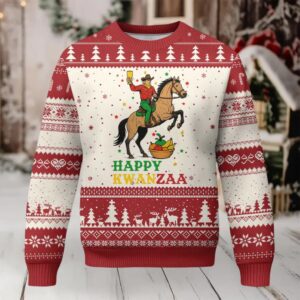 Happy Kwanzaa Cowboy Ugly Christmas Sweater Funny African Holiday Gift