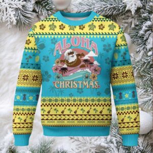 Hawaii Ugly Christmas Sweater Retro African American Surfing Santa With Tattoos Aloha Christmas