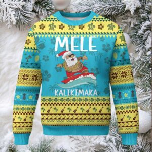 Hawaiian Christmas Ugly Christmas Sweater Mele Kalikimaka Hawaii Surfing Santa Tropical Beach