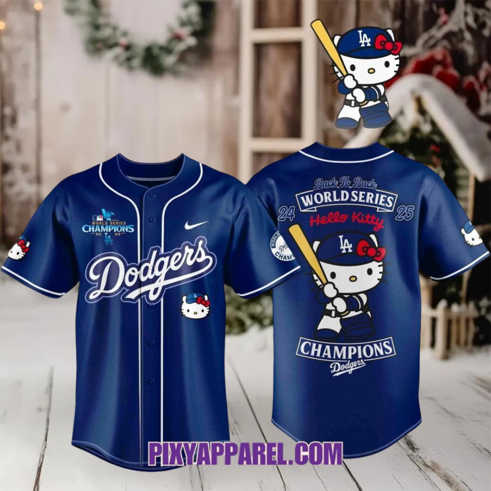 Hello Kitty x Dodgers 2025 Back to Back World Series Champions Baseball Jersey Front