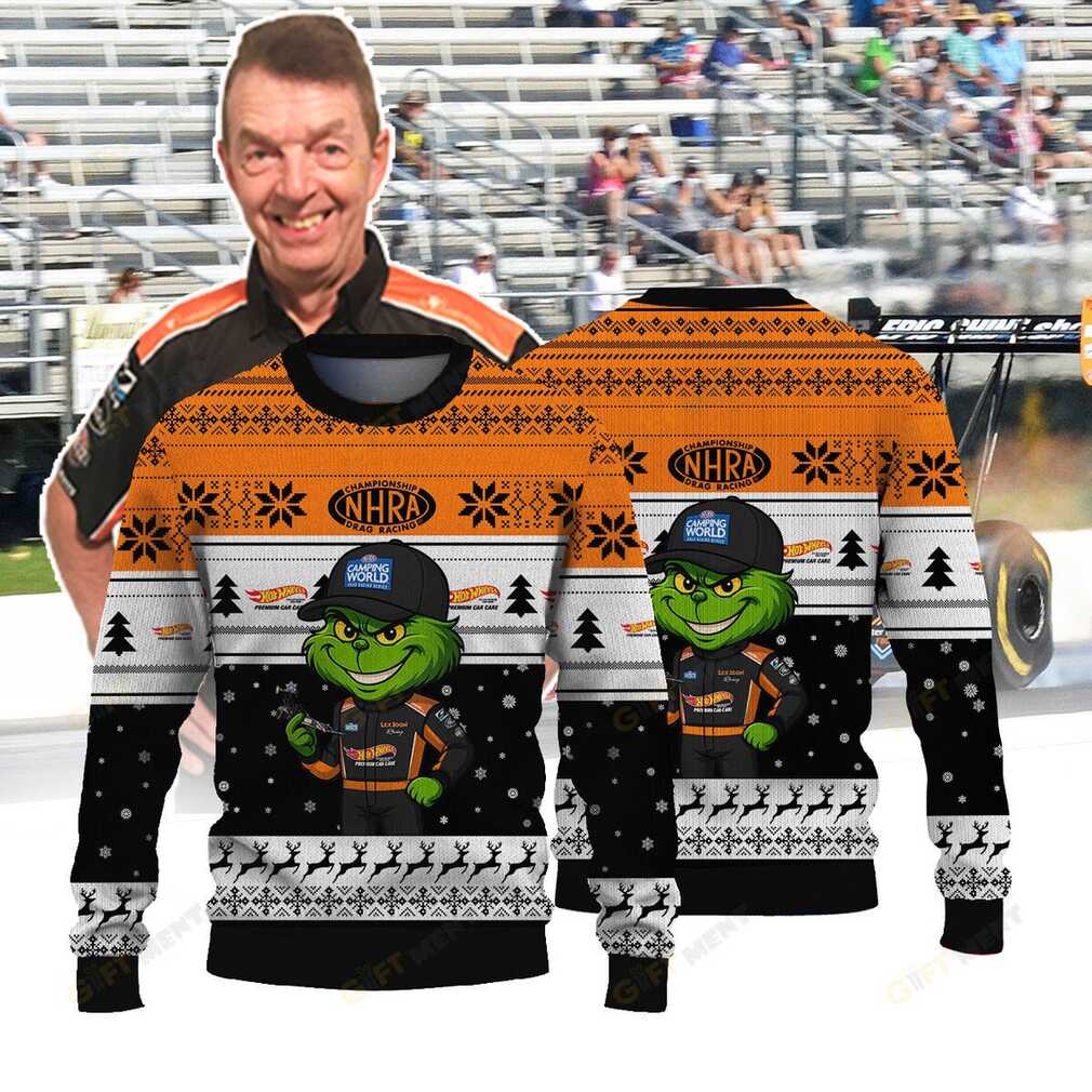 Hot Wheels Lex Joon Racing Grinch Ugly Christmas Sweater front view