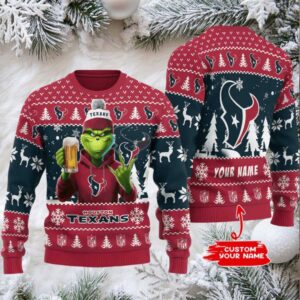 Houston Texans Grinch With Beer Ugly Christmas Sweater
