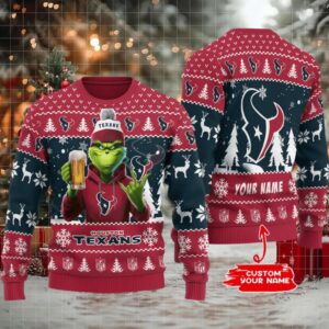 Houston Texans Grinch With Beer Ugly Christmas Sweater