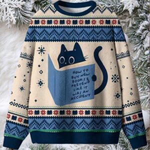 How to Buy New Books Funny Black Cat Ugly Christmas Sweater