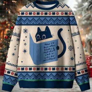 How to Buy New Books Funny Black Cat Ugly Christmas Sweater