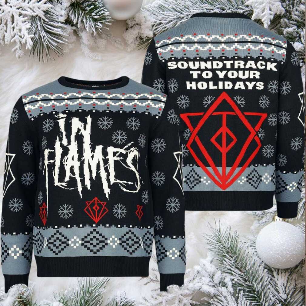 In Flames Soundtrack To Your Holidays Big Logo Snowflakes Pattern Ugly Christmas Sweater - Front View