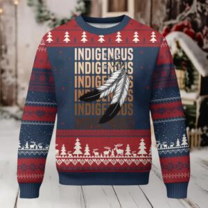 Indigenous Pride Ugly Christmas Sweater Native American Heritage Feathers Dreamcatcher