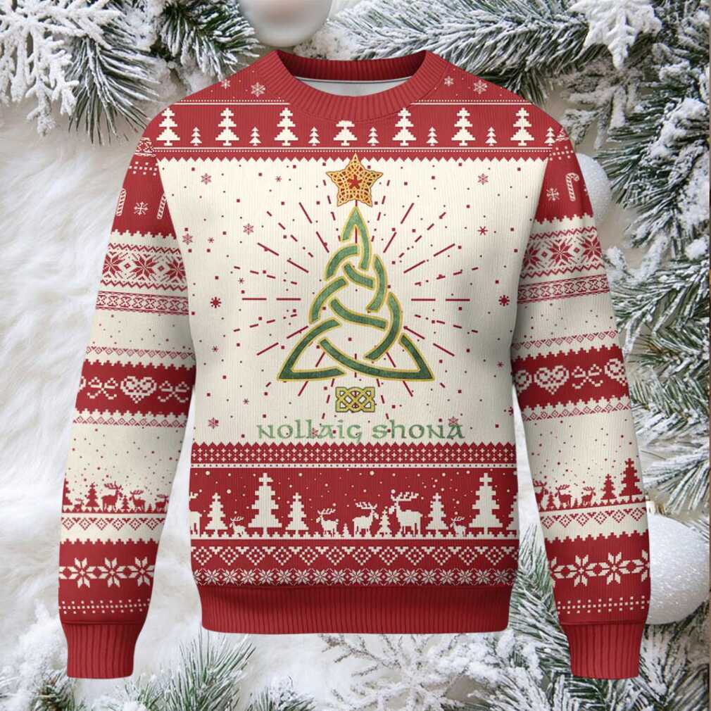 Irish Gaelic Christmas Nollaig Shona Ugly Christmas Sweater Celtic Knot Christmas Tree