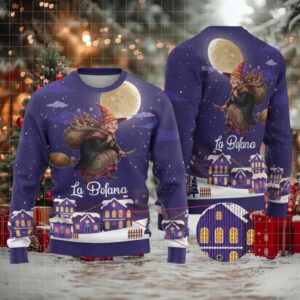 Italy Christmas Ugly Christmas Sweater La Befana Flying Over Winter Night