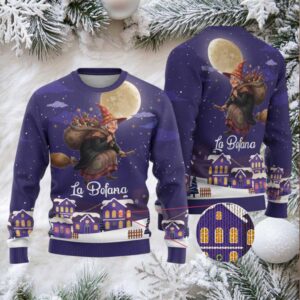 Italy Christmas Ugly Christmas Sweater La Befana Flying Over Winter Night