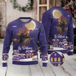 Italy Christmas Ugly Christmas Sweater La Befana Flying Over Winter Night
