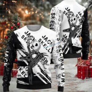 Jack Skellington Ugly Christmas Sweater Crazy Black White