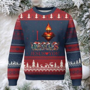 Jesus Christian Xmas Ugly Christmas Sweater Cross Bible Verse Faith Love