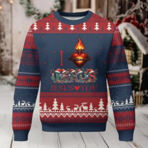 Jesus Christian Xmas Ugly Christmas Sweater Cross Bible Verse Faith Love