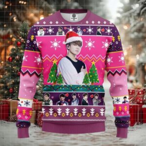 Jungkook Bts Ugly Christmas Sweater Pink Amazing Gift Idea Thanksgiving Gift
