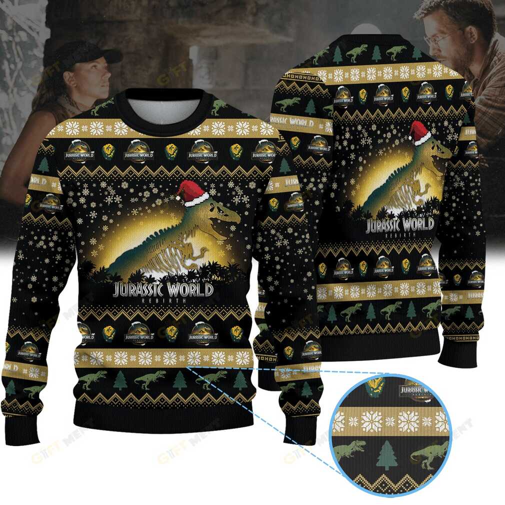 Jurassic World Rebirth Ugly Christmas Sweater Official Edition front view
