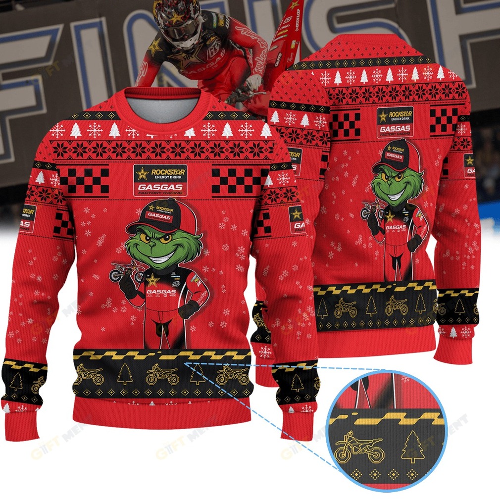 Justin Barci Rockstar Energy GASGAS Factory Racing × Grinch Ugly Christmas Sweater Justin Barci Rockstar Energy GASGAS Factory Racing × Grinch Ugly Christmas Sweater