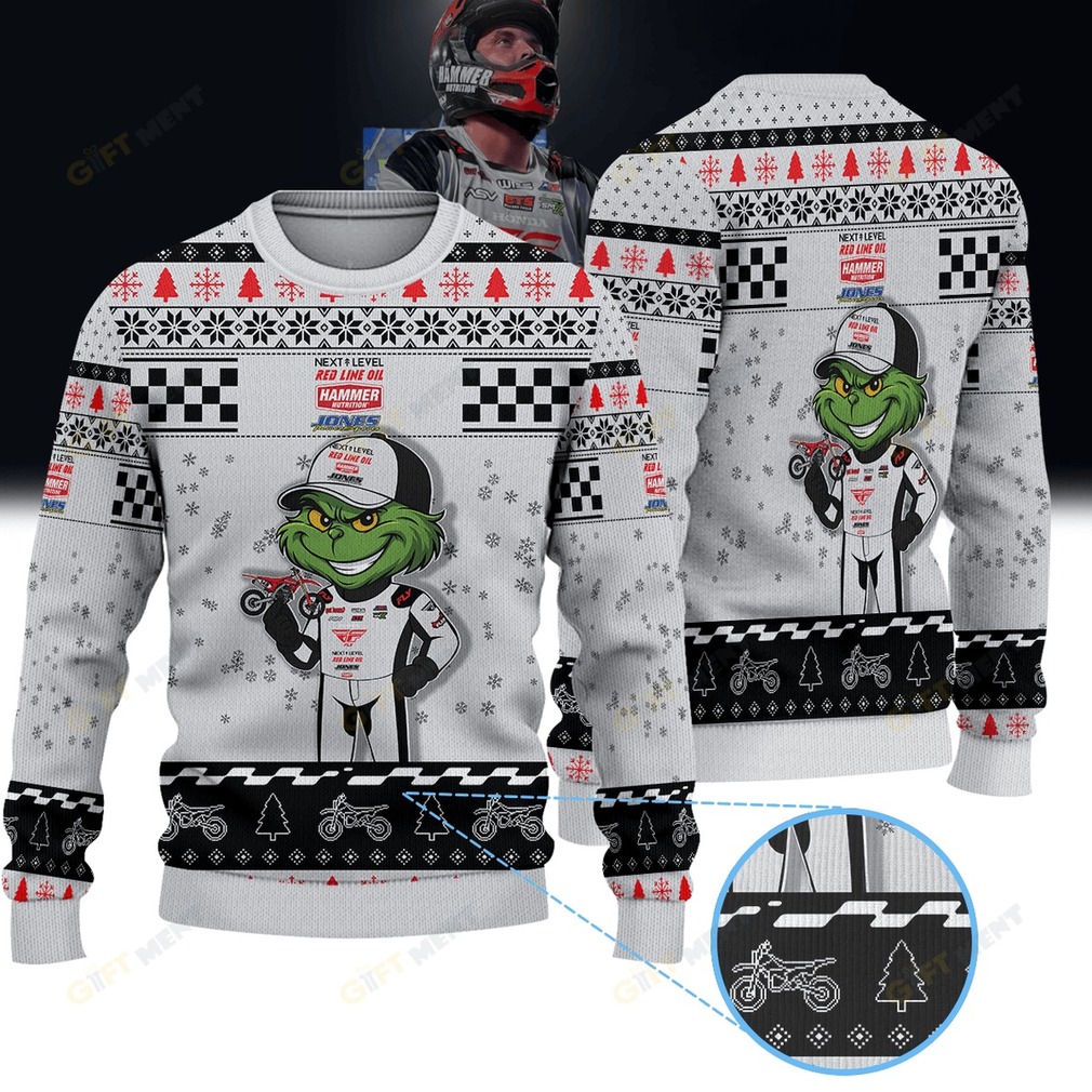 Justin Rodbell Next Level Redline Oil Hammer Nutrition Jones Powersports × Grinch Ugly Christmas Sweater Justin Rodbell Next Level Redline Oil Hammer Nutrition Jones Powersports × Grinch Ugly Christmas Sweater