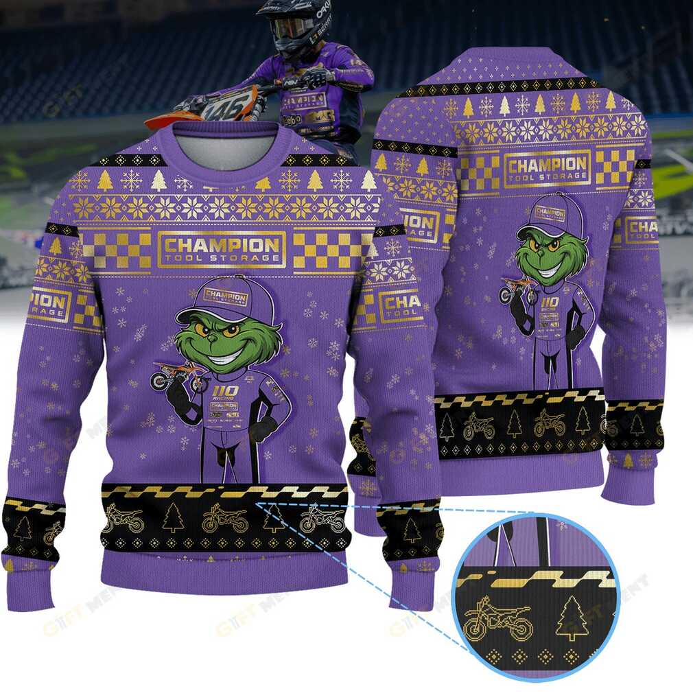 Kevin Moranz Champion Tool Storage Geebo KMR KTM Grinch Ugly Christmas Sweater front view